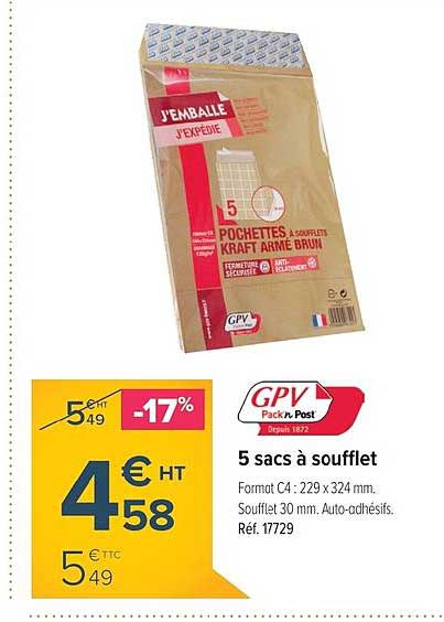 5 sacs à soufflet gpv packn post