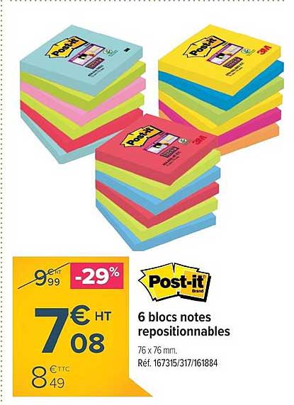 6 blocs notes repositionnables post it