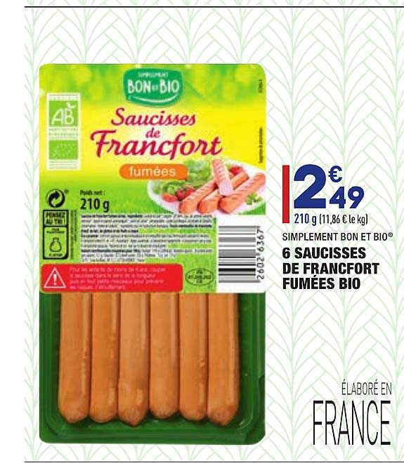 6 saucisses de francfort fumées bio simplement bon et bio