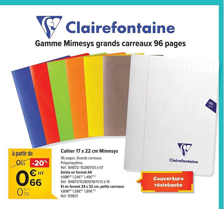 cahier 17x22 cm mimesys clairefontaine