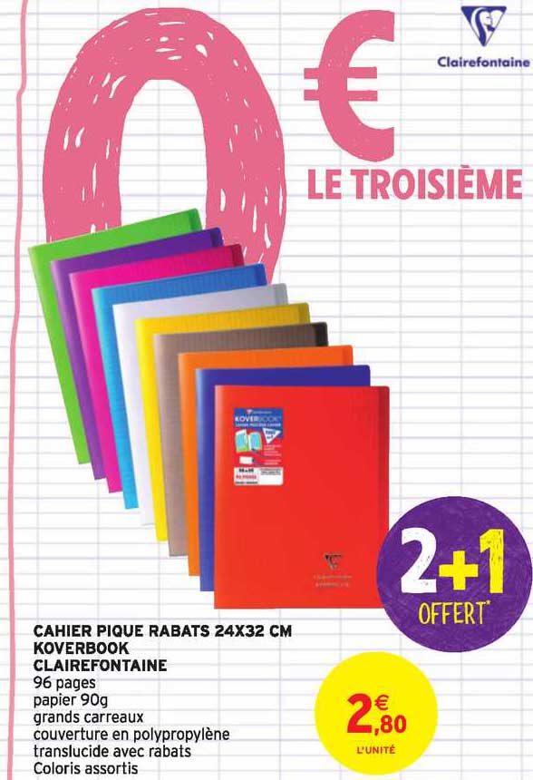 cahier piqué rabats 24x32 cm koverbook clairefontaine  2+1 offert