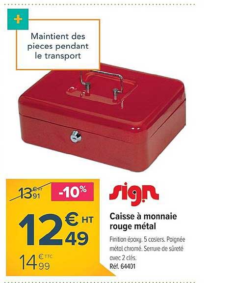 caisse à monnaie rouge métal