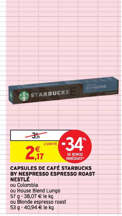 Capsules De Café Starbucks By Nespresso Espresso Roast Nestlé -34% De Remise Immédiate