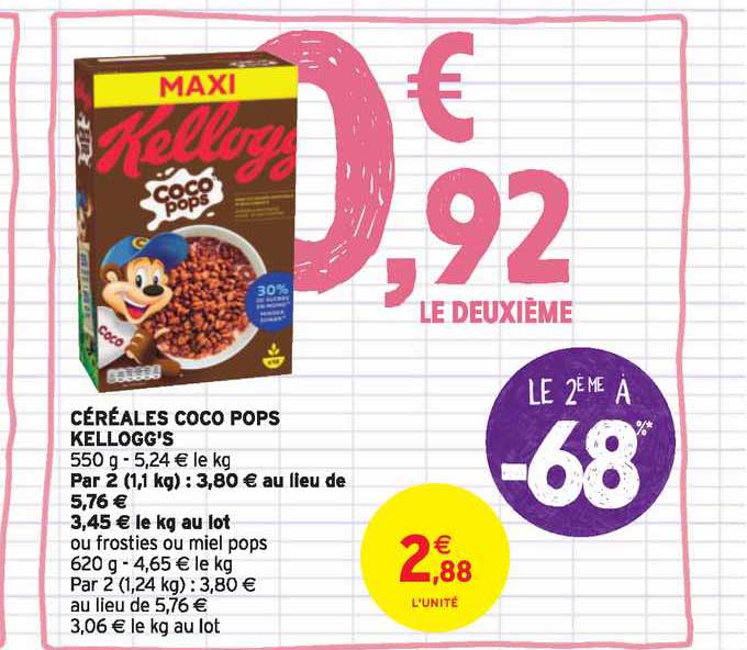 céréales coco pops kellogg s  le 2e à -68%