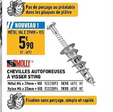 chevilles autoforeuses à visser sting molly