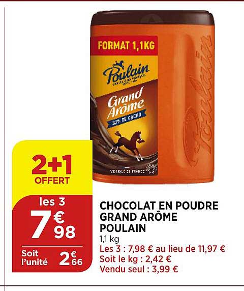Chocolat En Poudre Grand Arôme Poulain 2+1 Offert