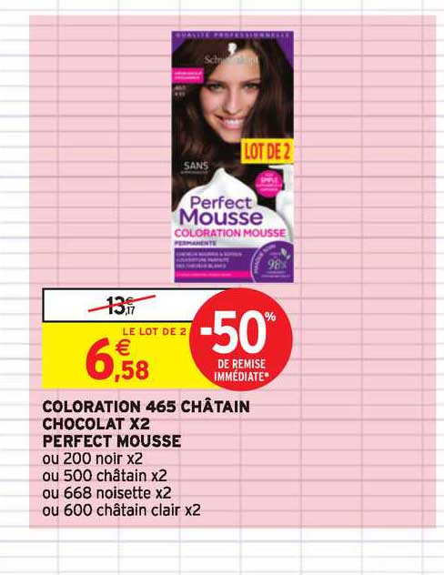 Coloration 465 Châtain Chocolat X2 Perfect Mousse -50% De Remise Immédiate