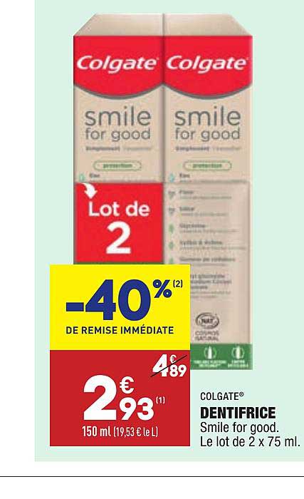 dentifrice smile for good colgate  -40% de remise immédiate