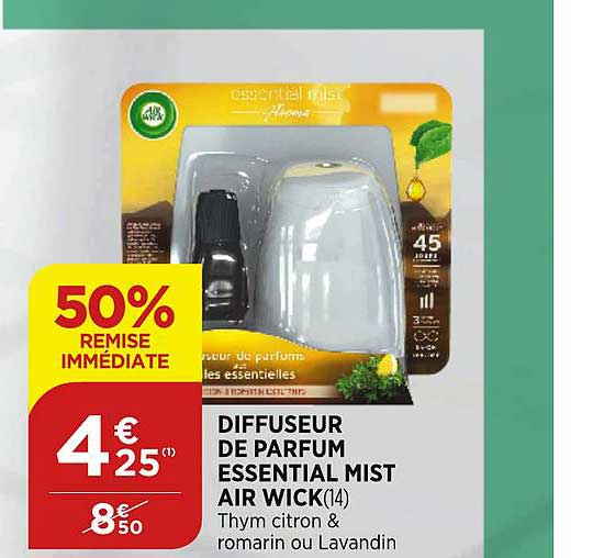 diffuser de parfum essential mist air wick  50% de remise immédiate