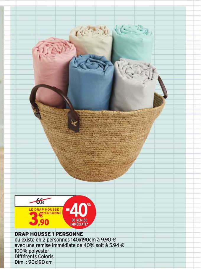 drap housse 1 personne -40% de remise immédiate