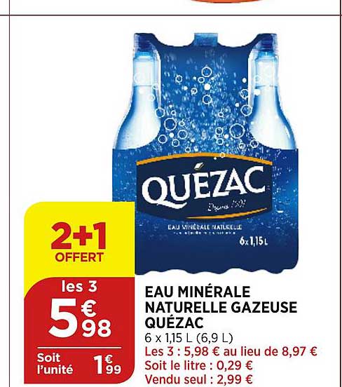 Eau Minérale Naturelle Gazeuse Quézac 2+1 Offert