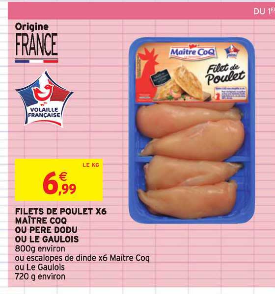 filets de poulet x6 maître coq ou père dodu ou le gaulois