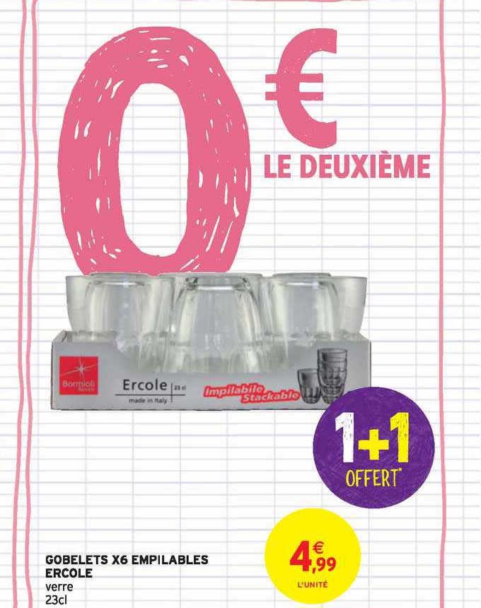 gobelets x6 empilables ercole 1+1 offert