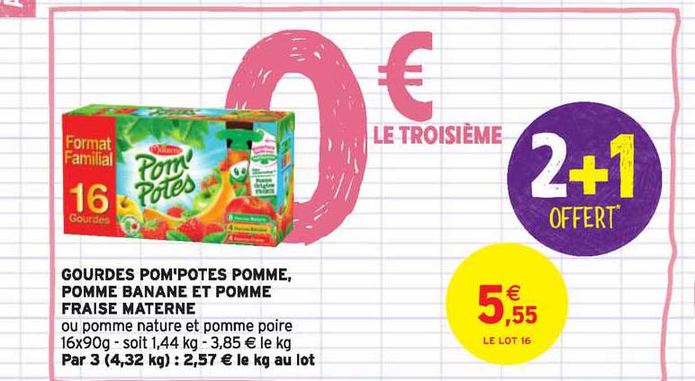 Gourdes Pom Potes Pomme Pomme Banane Et Pomme Fraise Materne 2+1 Offert