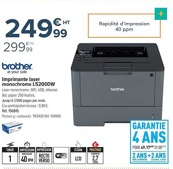imprimante laser monochrome l5200dw brother at your side