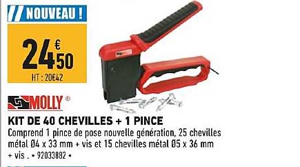 kit de 40 chevilles + 1 pince molly