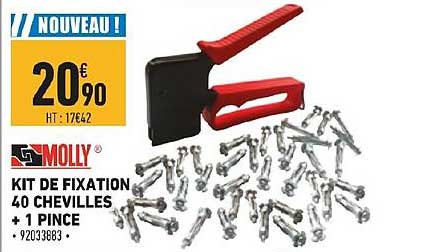 kit de fixation 40 chevilles + 1 pince molly