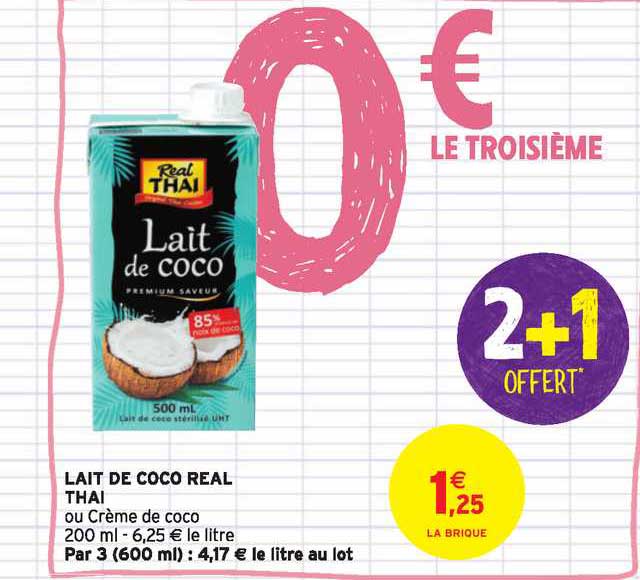 lait de coco real thai 2+1 offert
