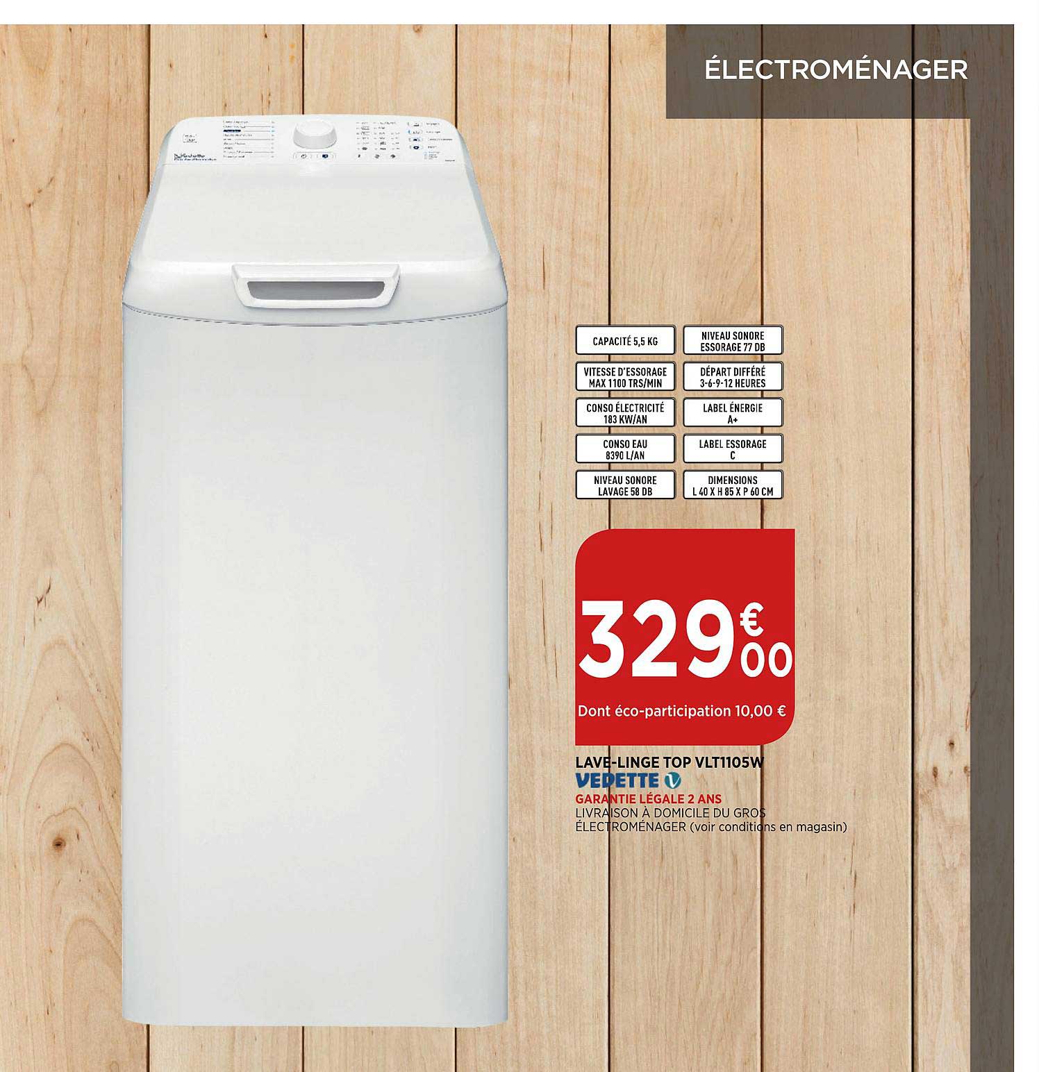 lave linge top vlt110sw vedette