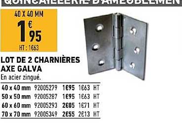 lot de 2 charnières axe galva