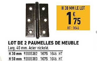lot de 2 paumelles de meuble