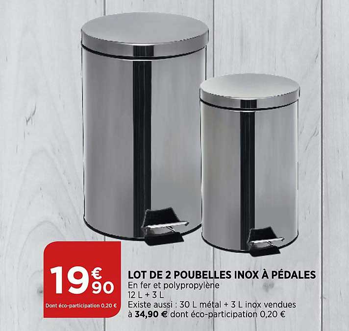 lot de 2 poubelles inox à pédales