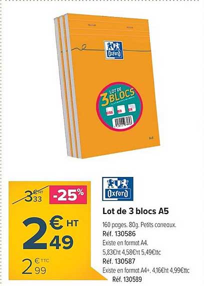 Lot De 3 Blocs A5 Oxford