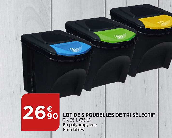 lot de 3 poubelles de tri sélectif