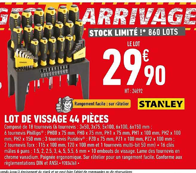 lot de vissage 44 pièces stanley