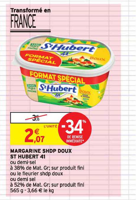 margarine shdp doux st hubert 41 -34% de remise immédiate