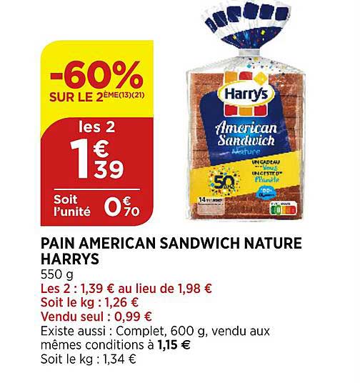 pain american sandwich nature harrys -60% sur le 2e
