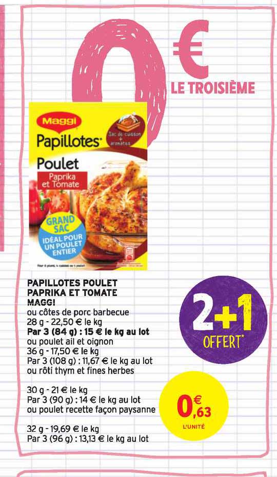 papillotes poulet paprika et tomate maggi 2+1 offert
