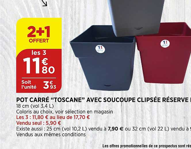 pot carré toscane avec soucoupe clipsée réserve