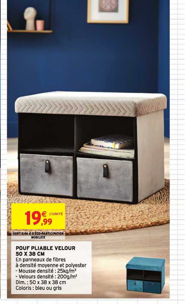 pouf fliable velour 50 x 30 cm