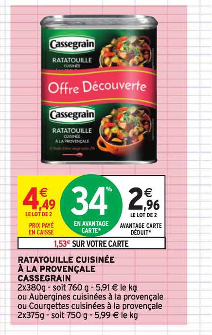 Ratatouille Cuisinée à La Provençale Cassegrain