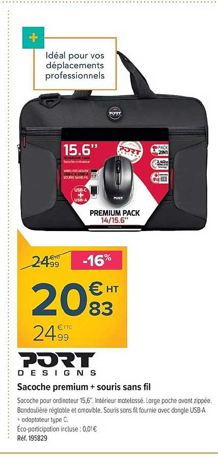 sacoche premium + souris sans fil port designs