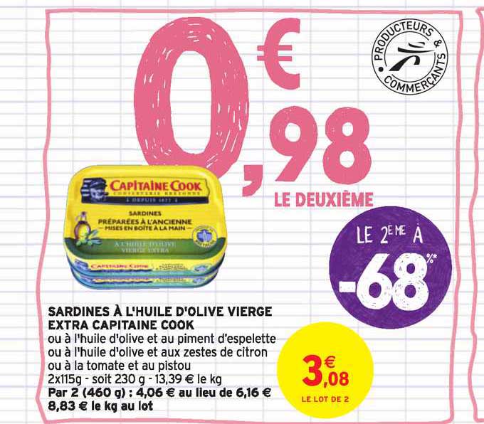 sardines à l'huile d'olive vierge extra capitaine cook