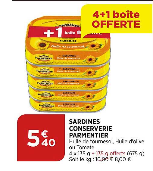 sardines conserverie parmentier  4+1 offert