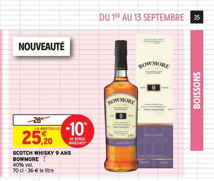 Scotch Whisky 9 Ans Bowmore -10% De Remise Immédiate