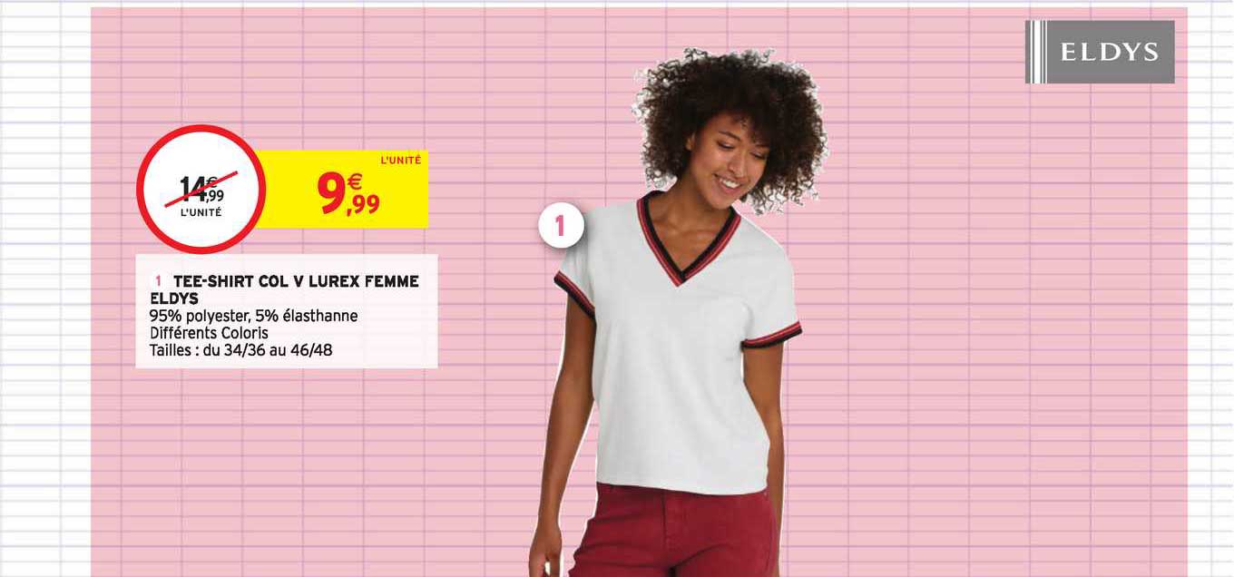 tee shirt col v lurex femme eldys