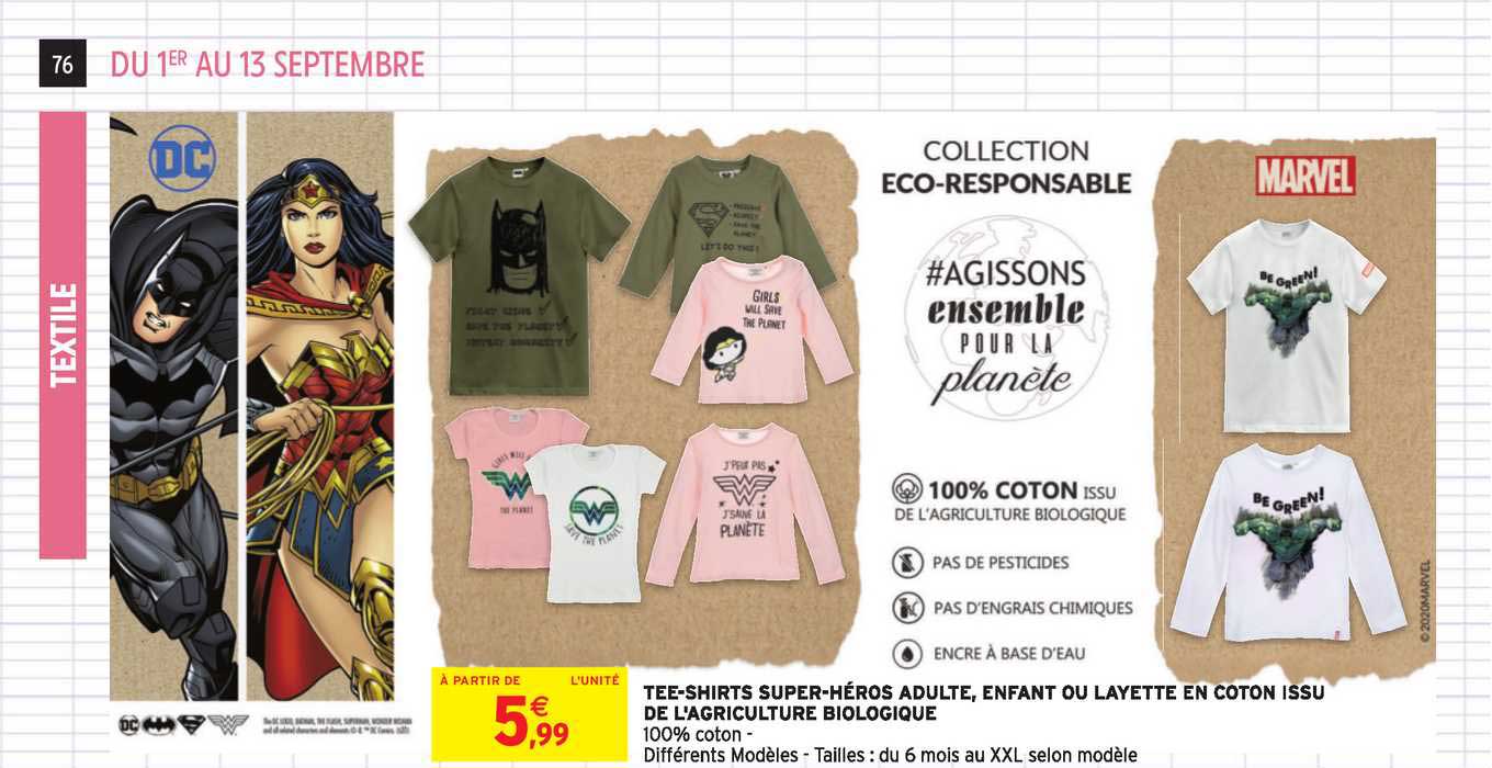 tee shirts super héros adulte enfant ou layette en coton issu de l agriculture biologique