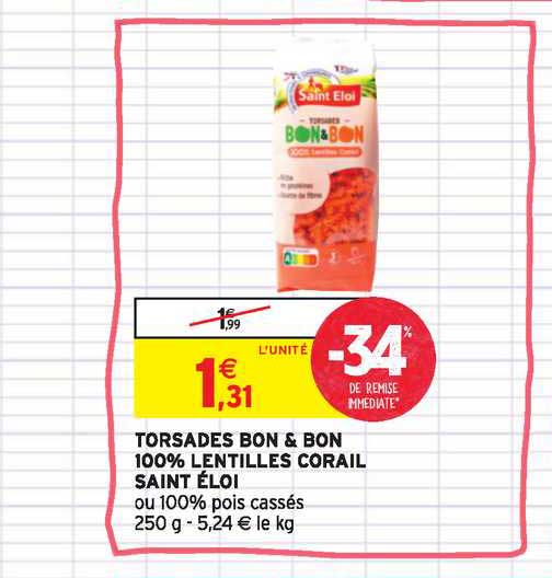 torsades bon & bon 100% lentilles corail saint éloi -34% de remise immédiate