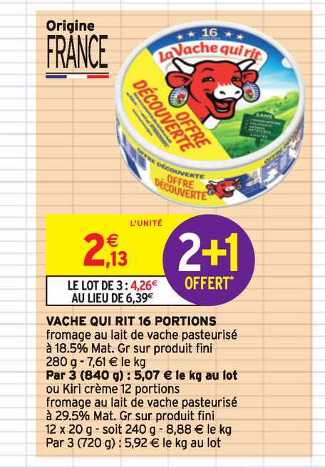 vache qui rit 16 portions  2+1 offert