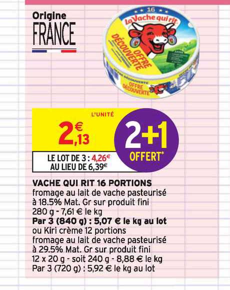 vache qui rit 16 portions 2+1 offert