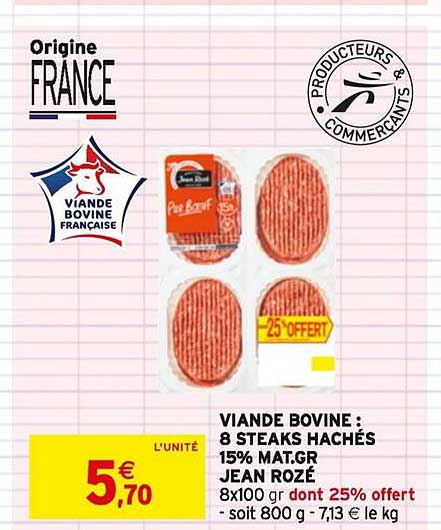 viande bovine 8 steaks hachés jean rozé