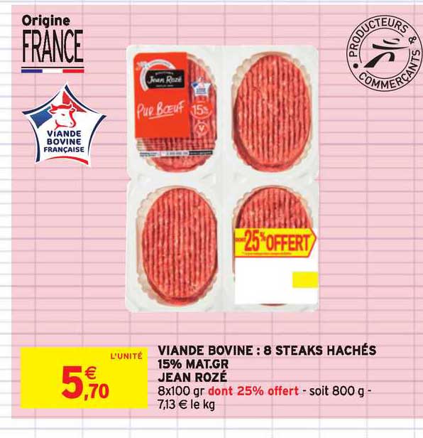 viande bovine 8 steaks hachés jean rozé