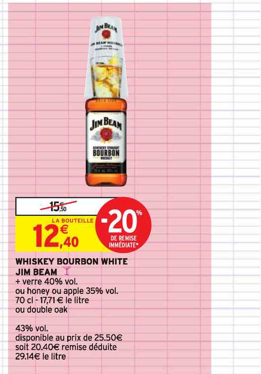 whiskey bourbon white jim beam -20% de remise immédiate