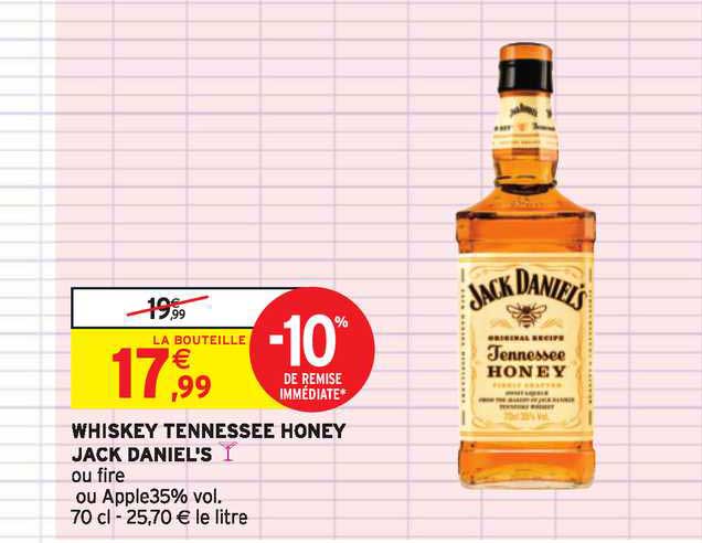 whiskey tennessee honey jack daniel s -10% de remise immédiate