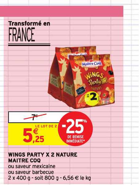 Wings Party X2 Nature Maître Coq -25% De Remise Immédiate