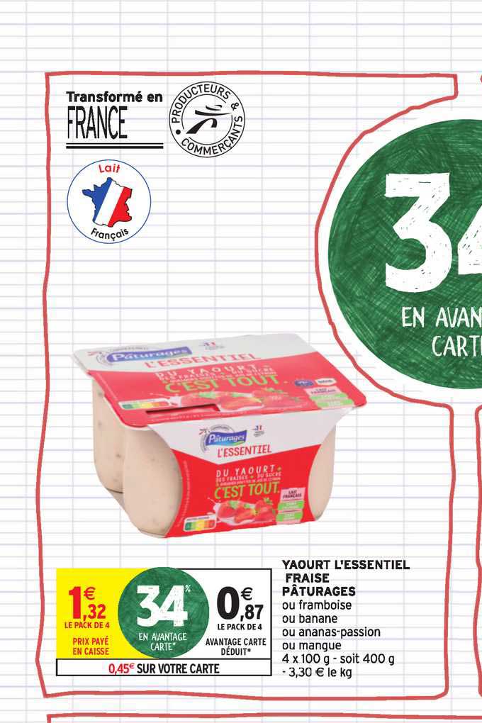 Yaourt L Essentiel Fraise Pâturages